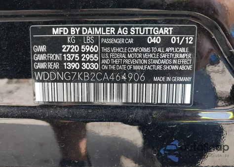 2012 Mercedes-Benz S 65 Amg from USA, damaged, VIN WDDNG7KB2CA464906